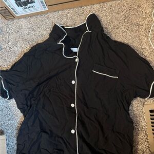 SHEIN Black Pajama Top with White Piping